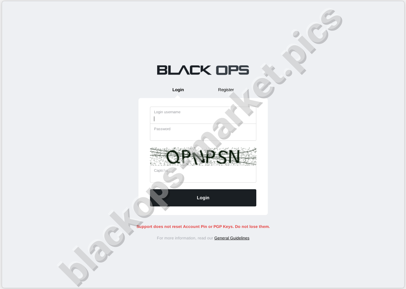 Blackops market login form requiring PGP public key